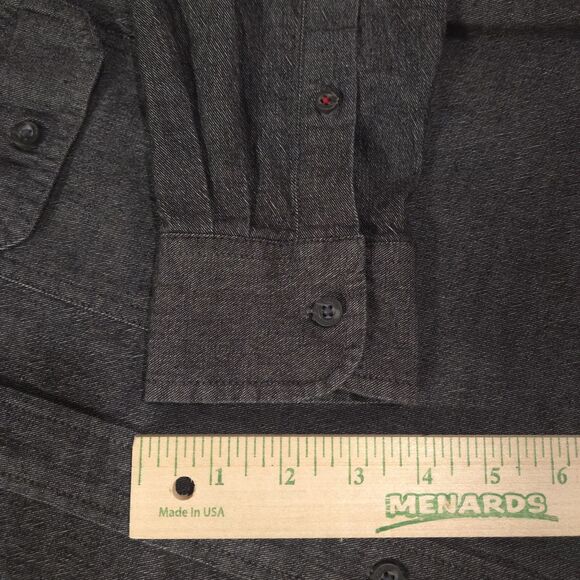 Black Denim Long Sleeve Shirt MensM Button Collared Lightweight Western Grunge - Picture 9 of 16